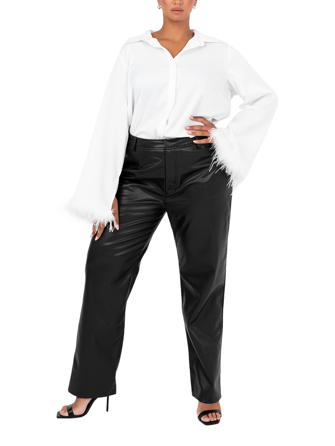 Product image 5 of 8, which shows Lovedrobe Feather Cuff Satin Shirt, White, 8