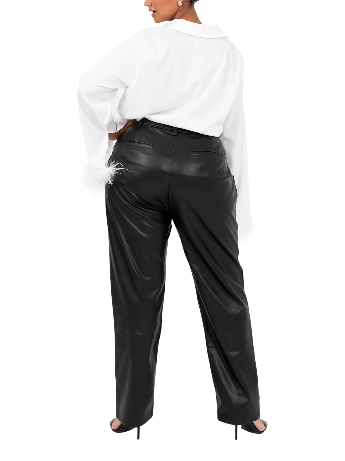 Product image 6 of 8, which shows Lovedrobe Feather Cuff Satin Shirt, White, 8