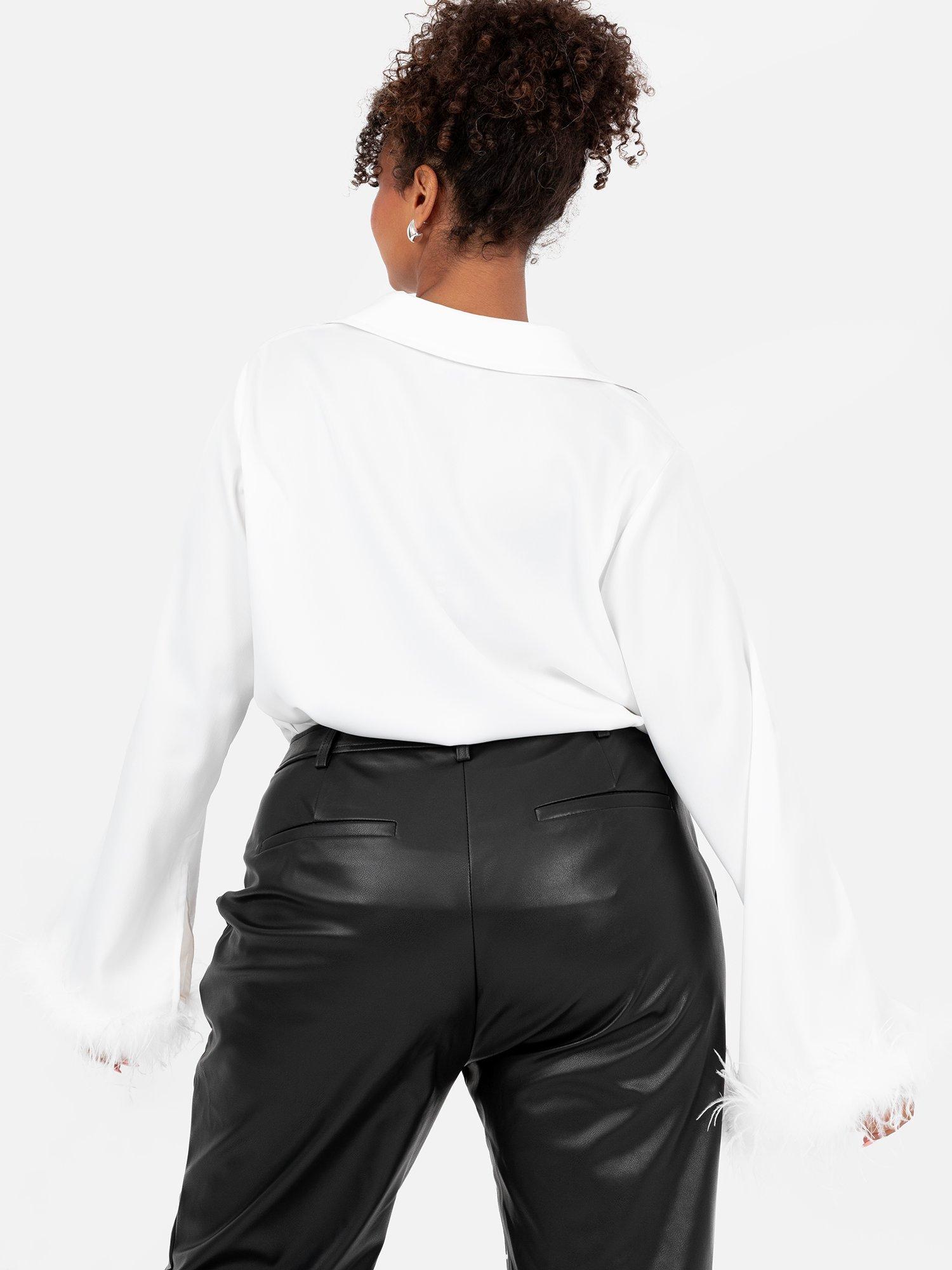 Product image 8 of 8, which shows Lovedrobe Feather Cuff Satin Shirt, White, 8