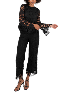 Lovedrobe Floral Lace Peplum Top, Black, Black