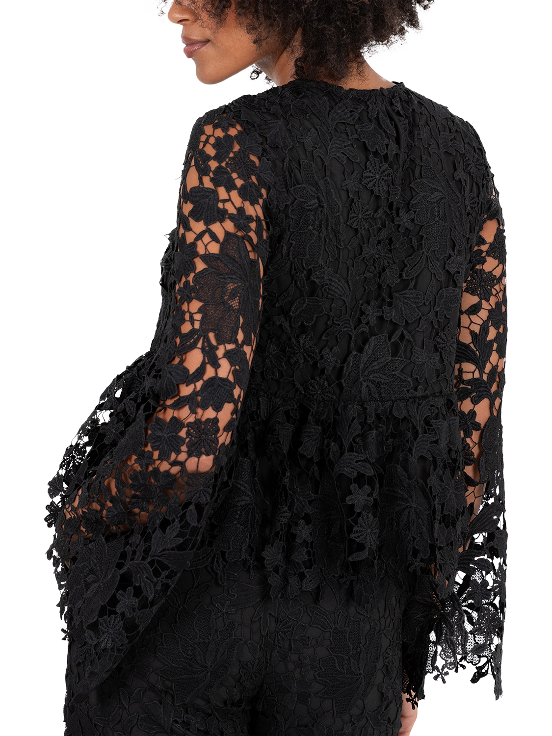 Product image 4 of 11, which shows Lovedrobe Floral Lace Peplum Top, Black, 8