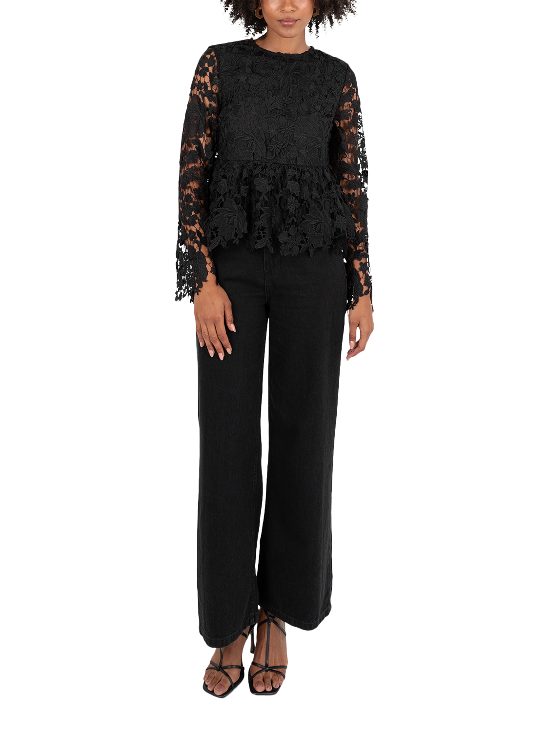 Product image 6 of 11, which shows Lovedrobe Floral Lace Peplum Top, Black, 8