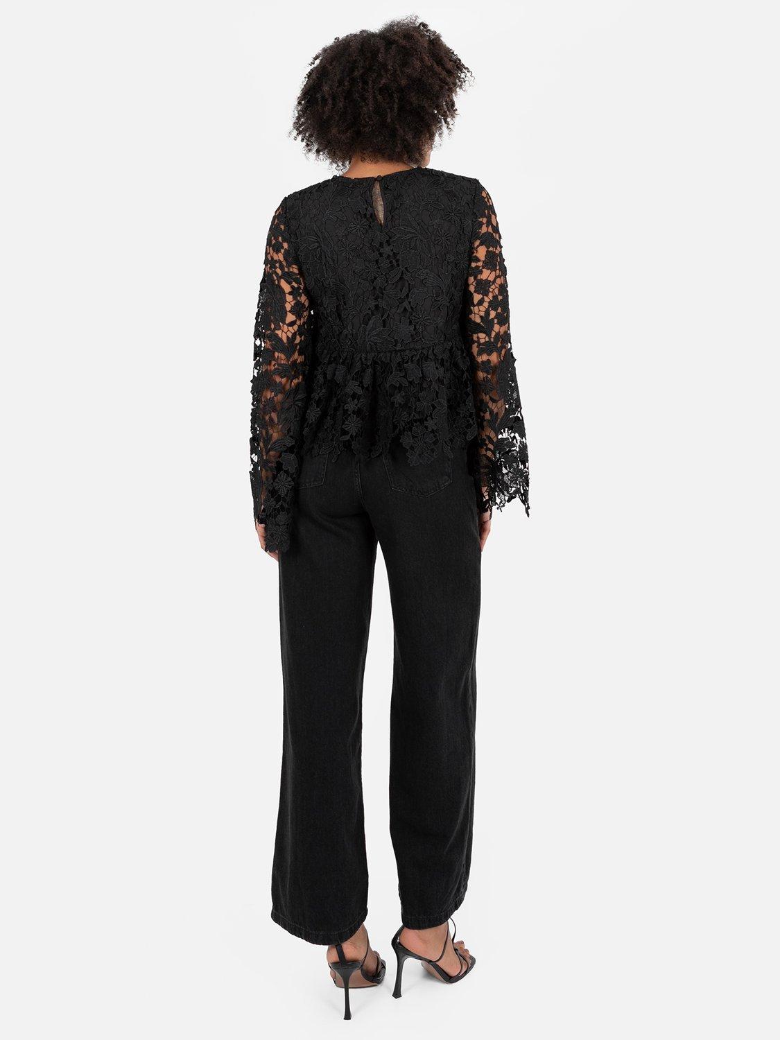 Product image 7 of 11, which shows Lovedrobe Floral Lace Peplum Top, Black, 8