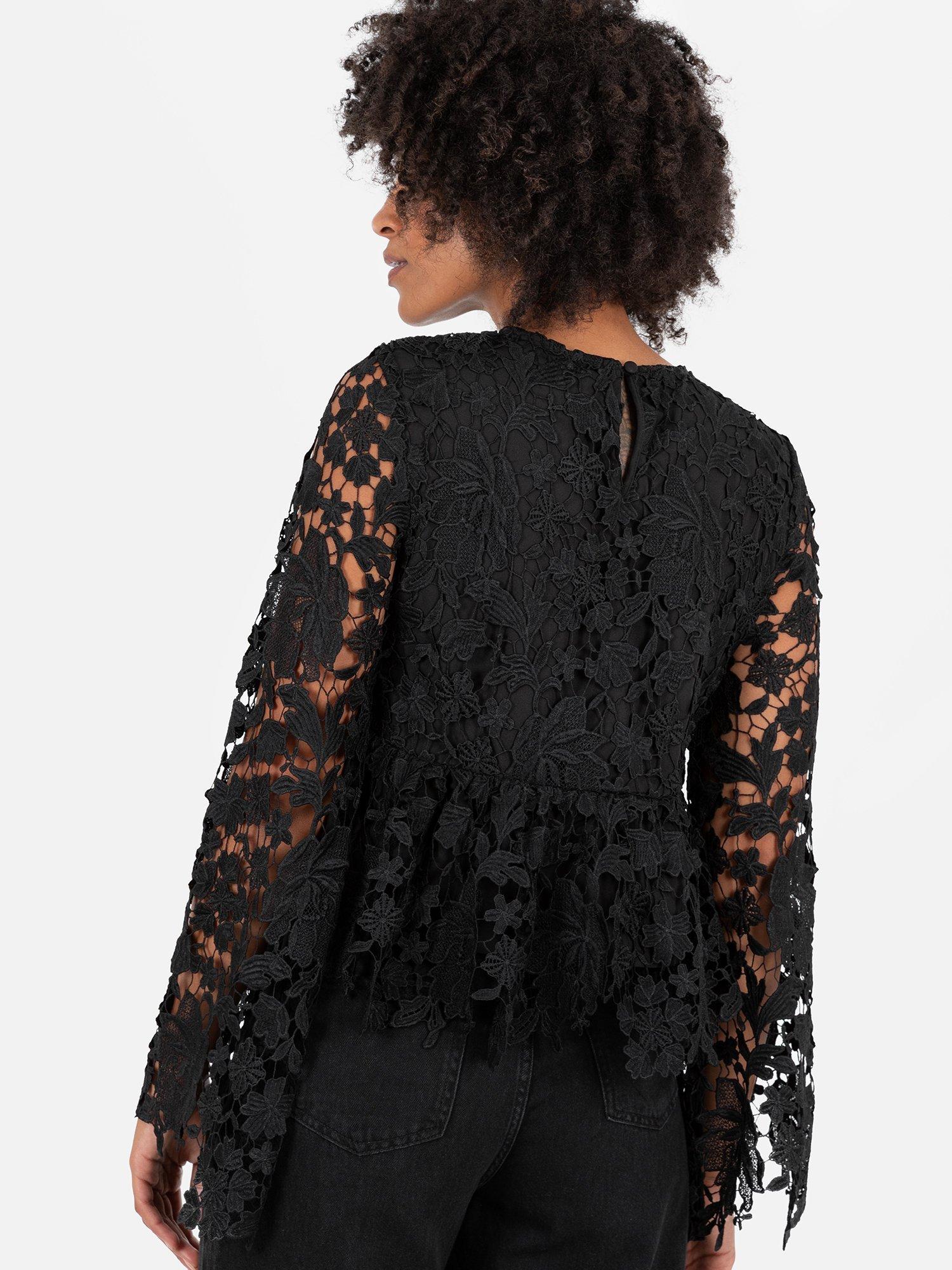Product image 8 of 11, which shows Lovedrobe Floral Lace Peplum Top, Black, 8