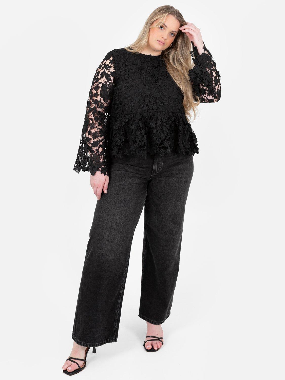 Product image 10 of 11, which shows Lovedrobe Floral Lace Peplum Top, Black, 8