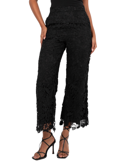 Lovedrobe Floral Lace Wide Leg Trousers, Black, Black