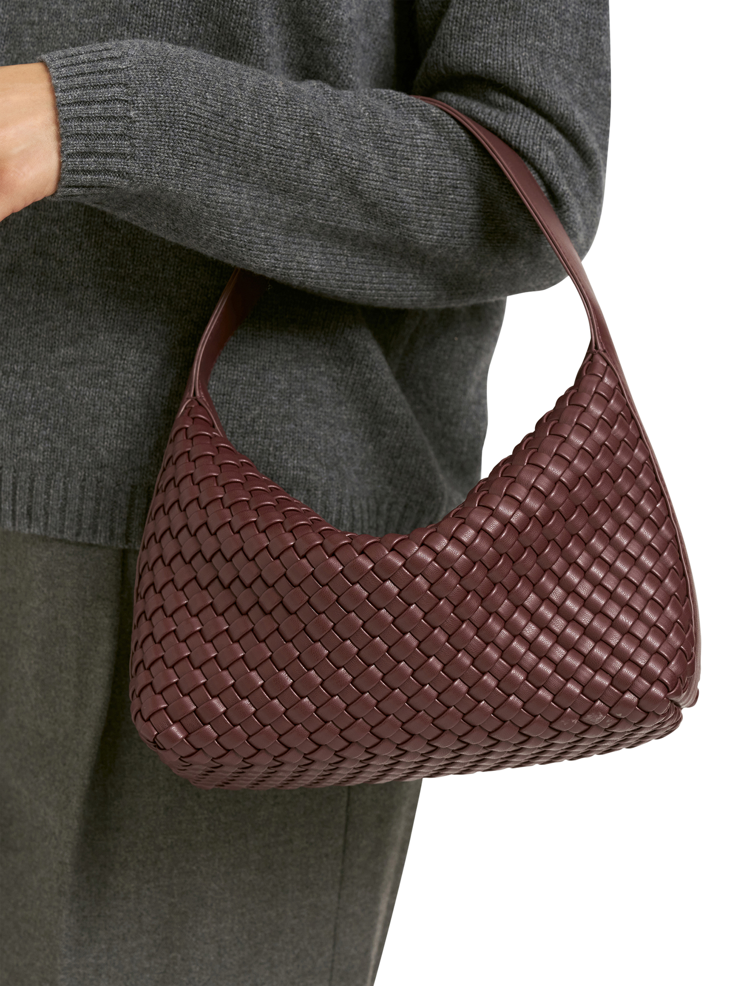 Product image 2 of 3, which shows Smith & Soul Small Plaited Hobo Bag, Bordeaux, One Size