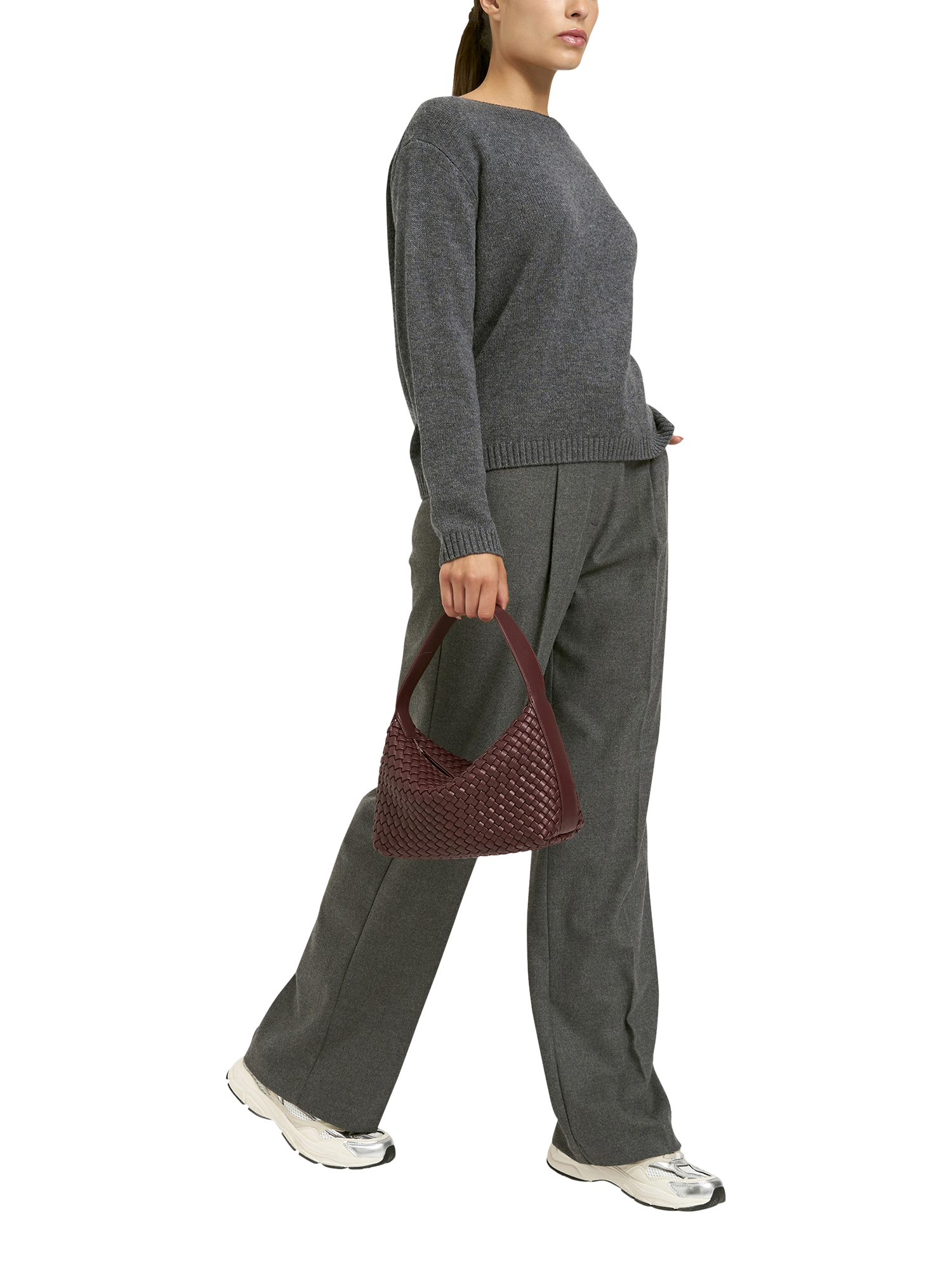 Product image 3 of 3, which shows Smith & Soul Small Plaited Hobo Bag, Bordeaux, One Size