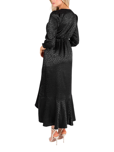 Lovedrobe Animal Print Jacquard Tie Neck Dress, Black - view 2, Black