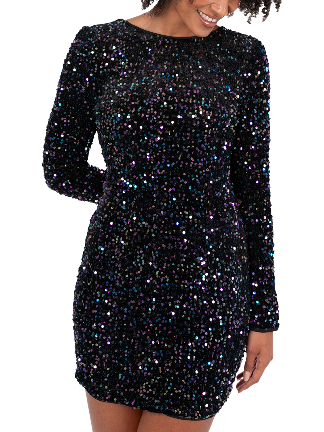 Product image 3 of 9, which shows Lovedrobe Sequin V-Back Bodycon Mini Dress, Black Multi, 8