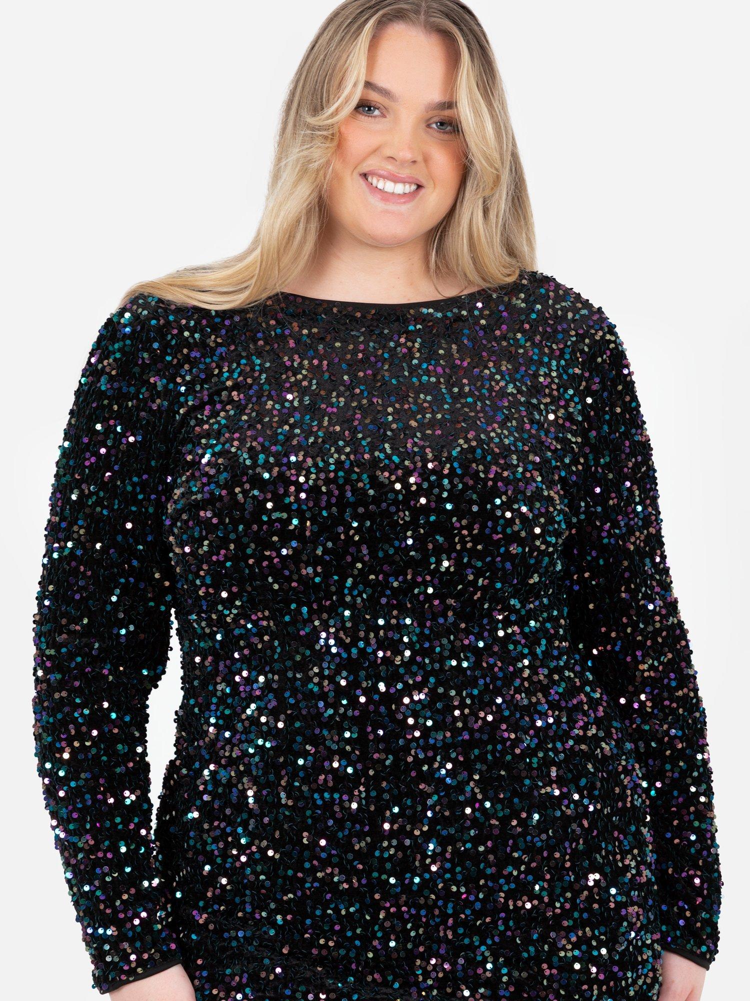 Product image 7 of 9, which shows Lovedrobe Sequin V-Back Bodycon Mini Dress, Black Multi, 8