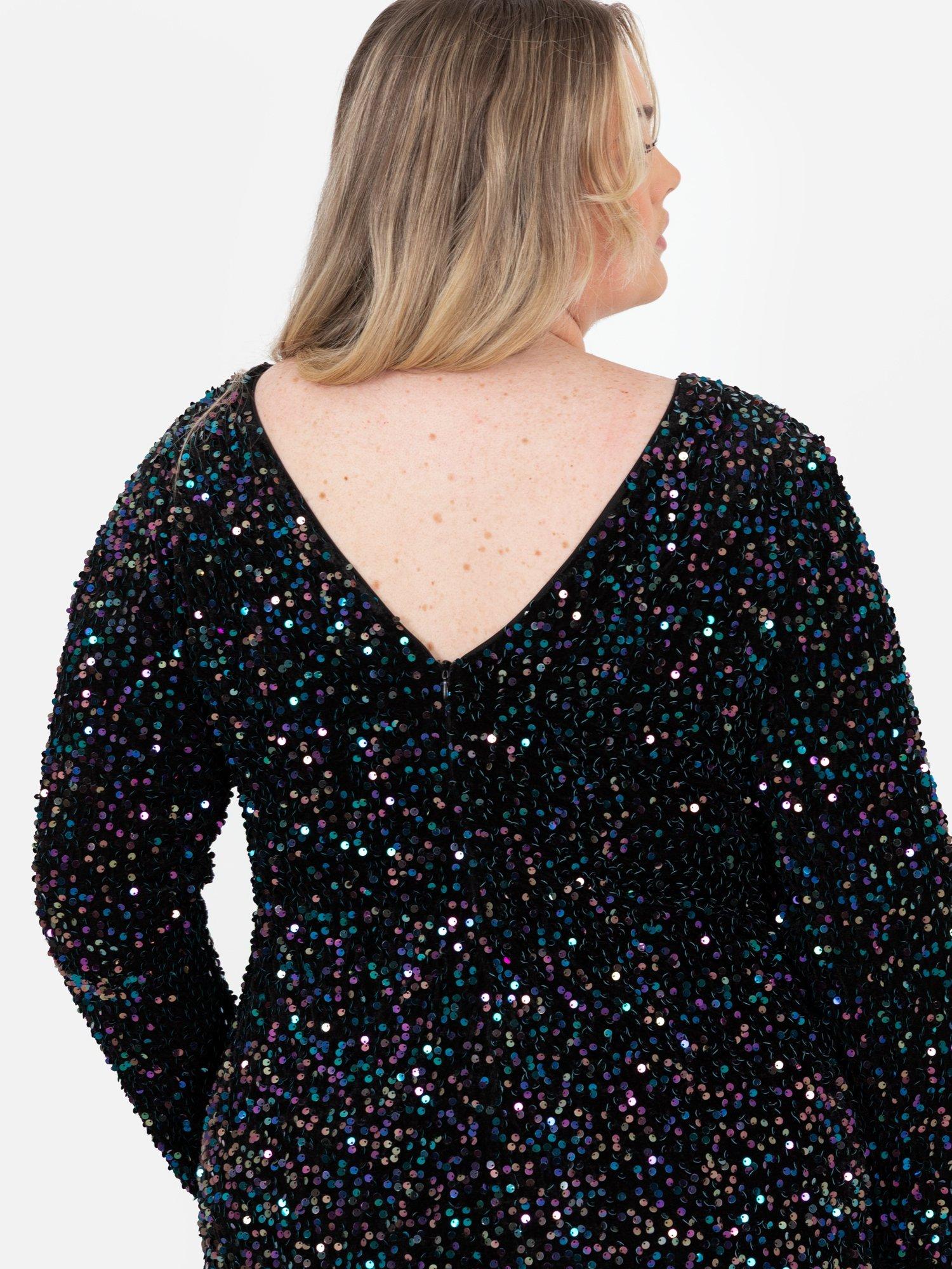 Product image 8 of 9, which shows Lovedrobe Sequin V-Back Bodycon Mini Dress, Black Multi, 8