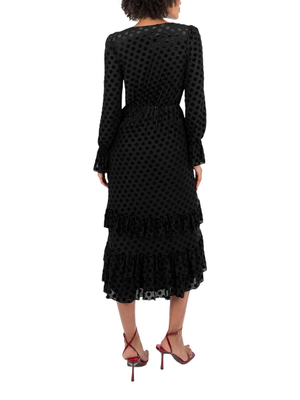 Lovedrobe Flock Polka Dot Midaxi Dress, Black Flock - view 2, Black Flock
