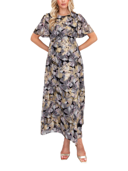 Lovedrobe Foil Floral Angel Sleeve Midiaxi Dress, Multi Print, Multi Print