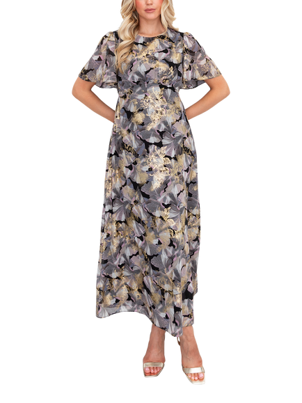Lovedrobe Foil Floral Angel Sleeve Midiaxi Dress, Multi Print, Multi Print