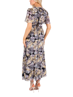 Lovedrobe Foil Floral Angel Sleeve Midiaxi Dress, Multi Print - view 2, Multi Print