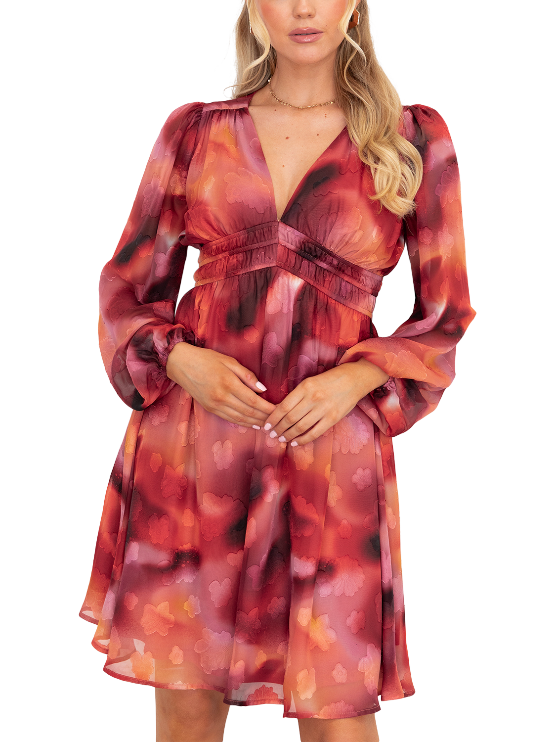 Product image 5 of 10, which shows Lovedrobe Floral Burnout V-Neck Mini Dress, Multi Burnout, 8