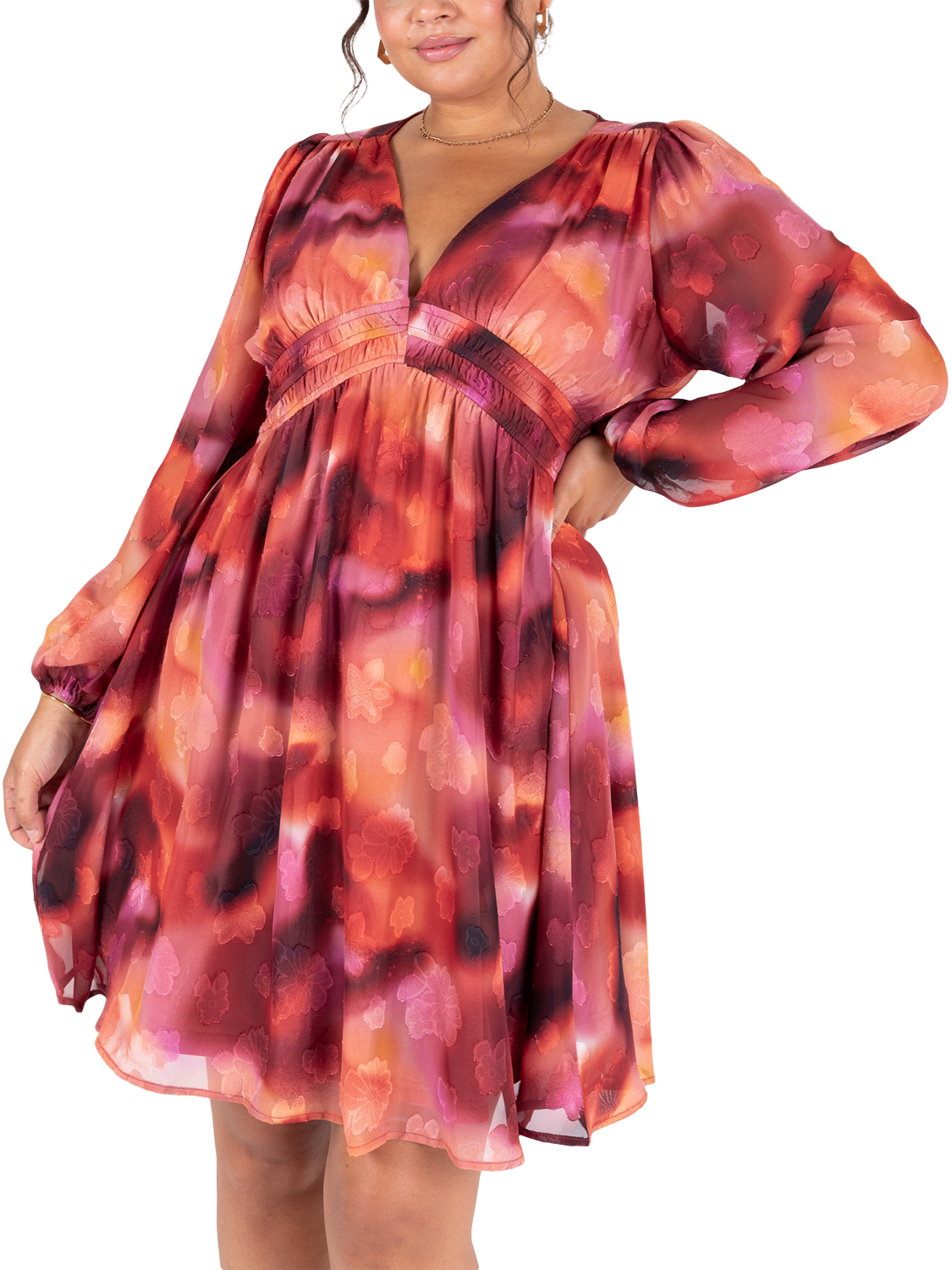 Product image 6 of 10, which shows Lovedrobe Floral Burnout V-Neck Mini Dress, Multi Burnout, 8