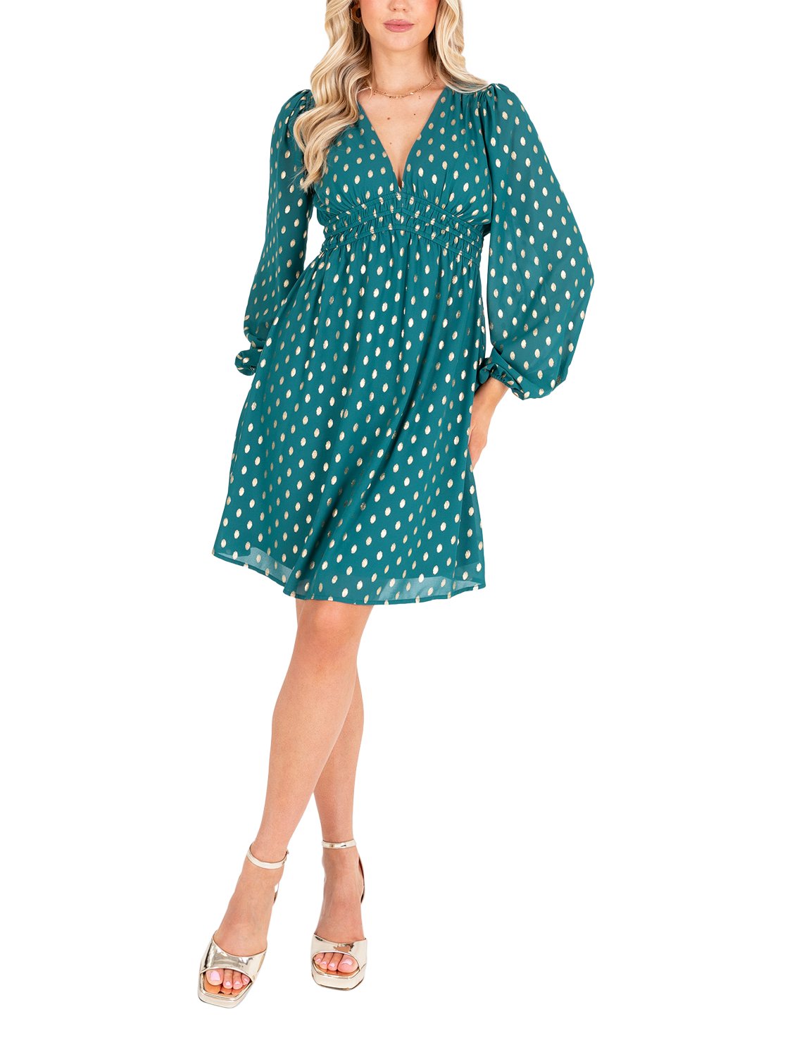 Lovedrobe Foil Print Mini Dress, Green/ Gold Print