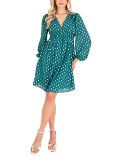 Lovedrobe Foil Print Mini Dress, Green/ Gold Print - view 2, Green/ Gold Print