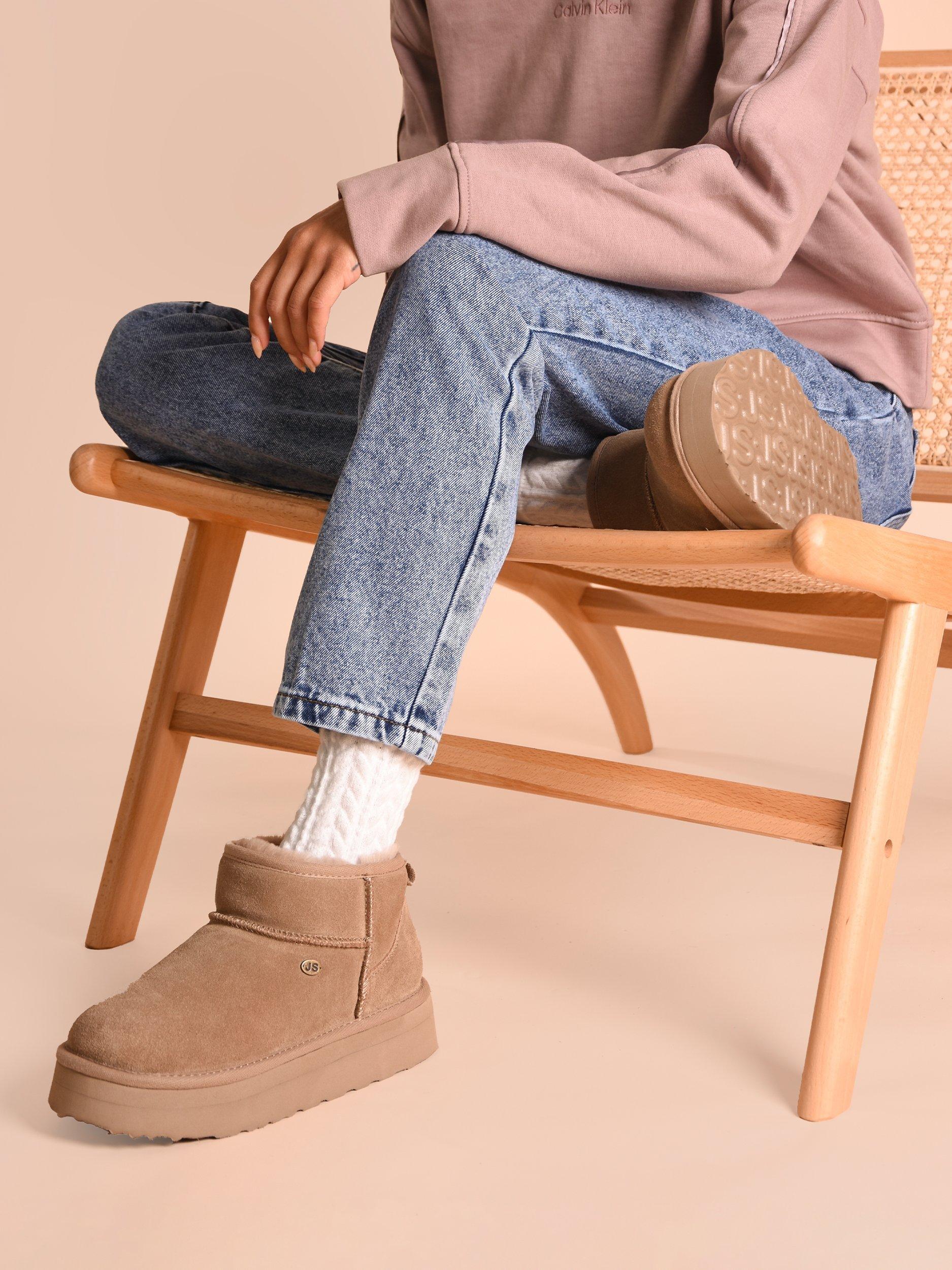 Product image 2 of 8, which shows Just Sheepskin Mini Lottie Sheepskin Boot, Taupe, 3