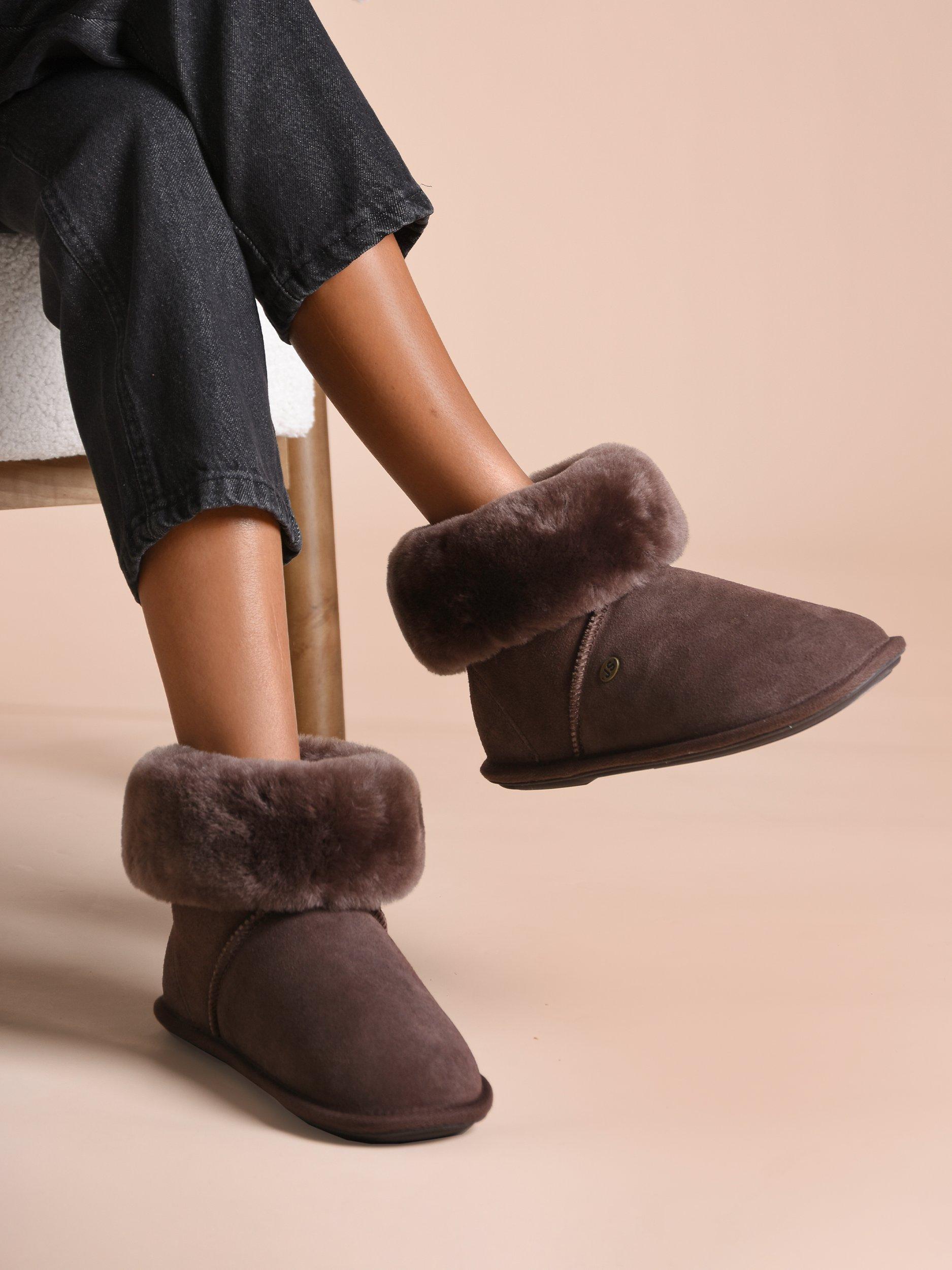 Product image 7 of 7, which shows Just Sheepskin Albery Suede Slipper Boots, Chocolate, 4