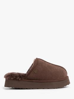 Just Sheepskin Mabel Sheepskin Platform Mule Slippers, Chocolate