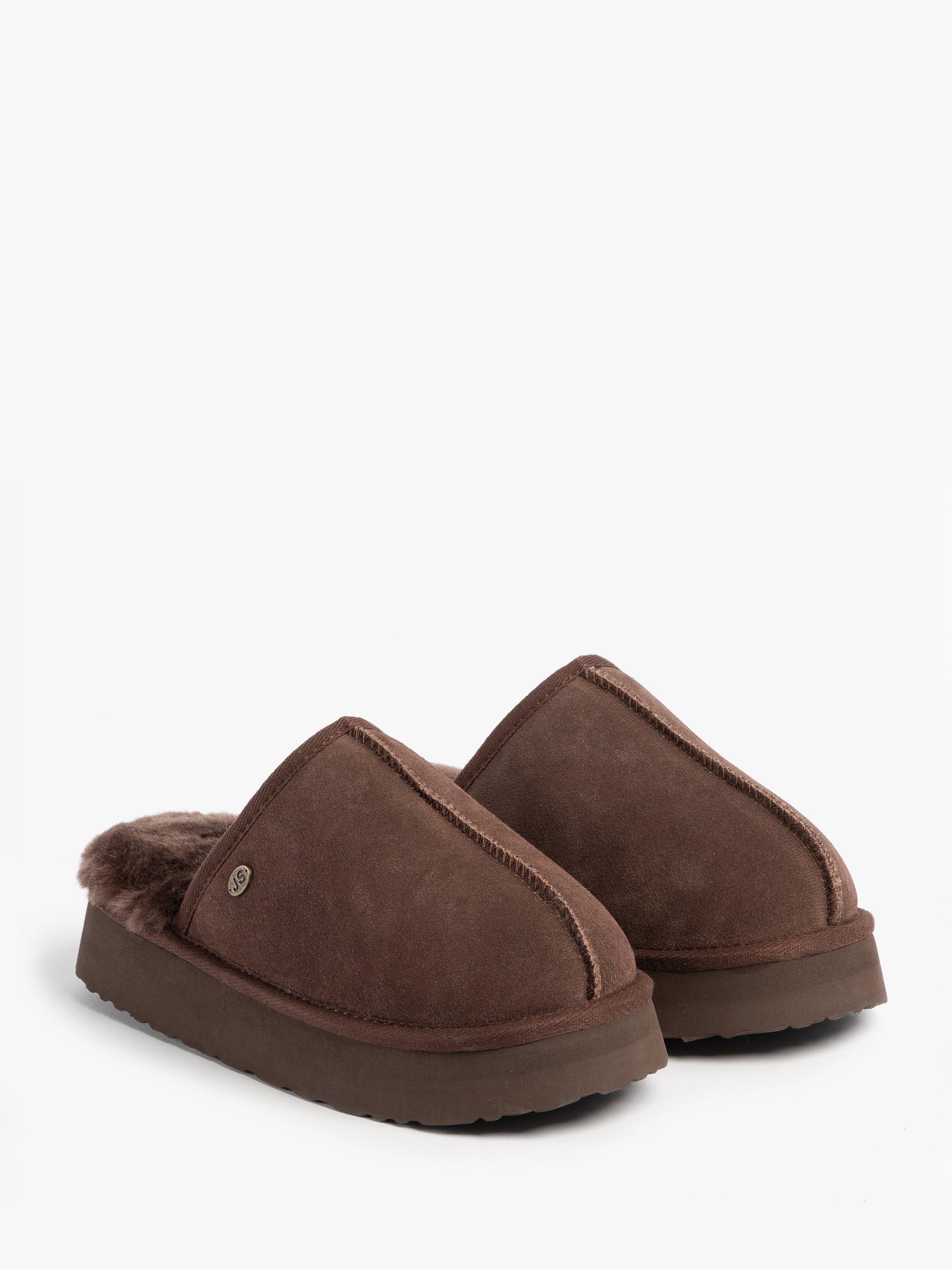 Product image 3 of 8, which shows Just Sheepskin Mabel Sheepskin Platform Mule Slippers, Chocolate, 4