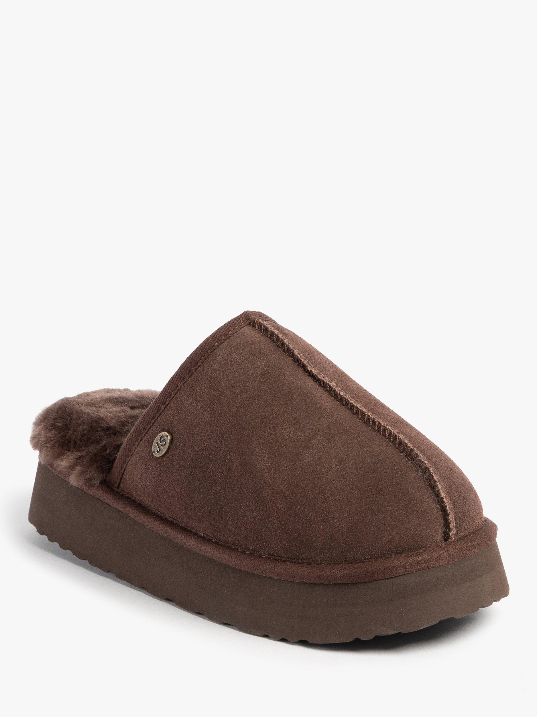 Product image 4 of 8, which shows Just Sheepskin Mabel Sheepskin Platform Mule Slippers, Chocolate, 4