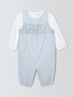 John Lewis Heirloom Collection Baby Stripe Romper & Long Sleeve Bodysuit Set, Light Blue, Light Blue