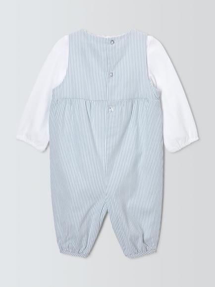 John Lewis Heirloom Collection Baby Stripe Romper & Long Sleeve Bodysuit Set, Light Blue - view 2, Light Blue