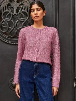 Ro&Zo Sparkle Knit Cardigan, Pink, Pink