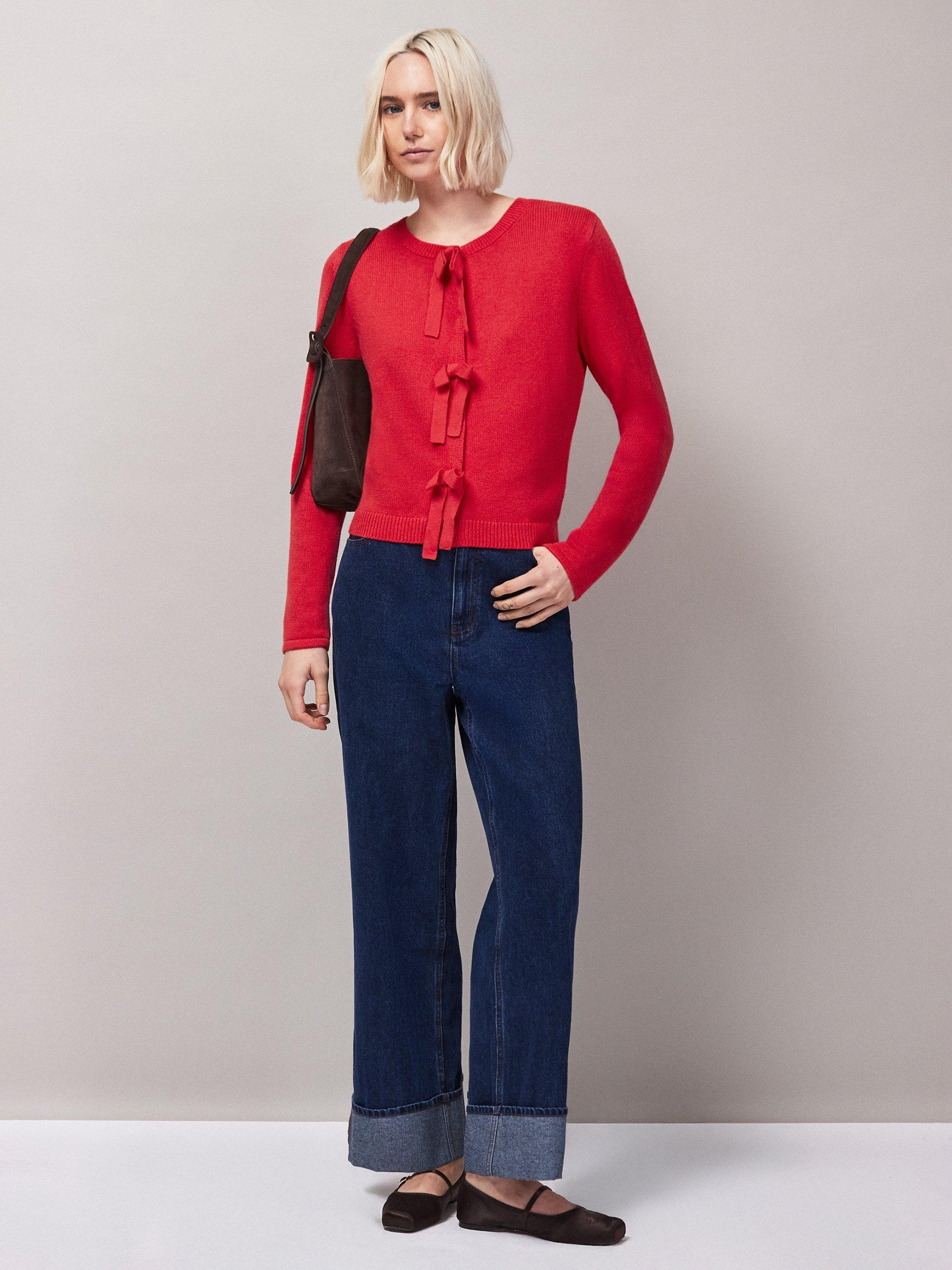 Product image 3 of 5, which shows Ro&Zo Bow Front Knit Cardigan, Red, M