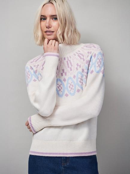 Ro&Zo Fair Isle Roll Neck Jumper, Ivory/Multi, Ivory/Multi