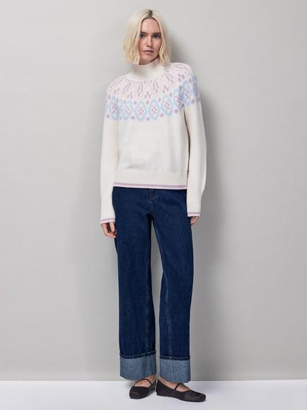 Ro&Zo Fair Isle Roll Neck Jumper, Ivory/Multi - view 2, Ivory/Multi