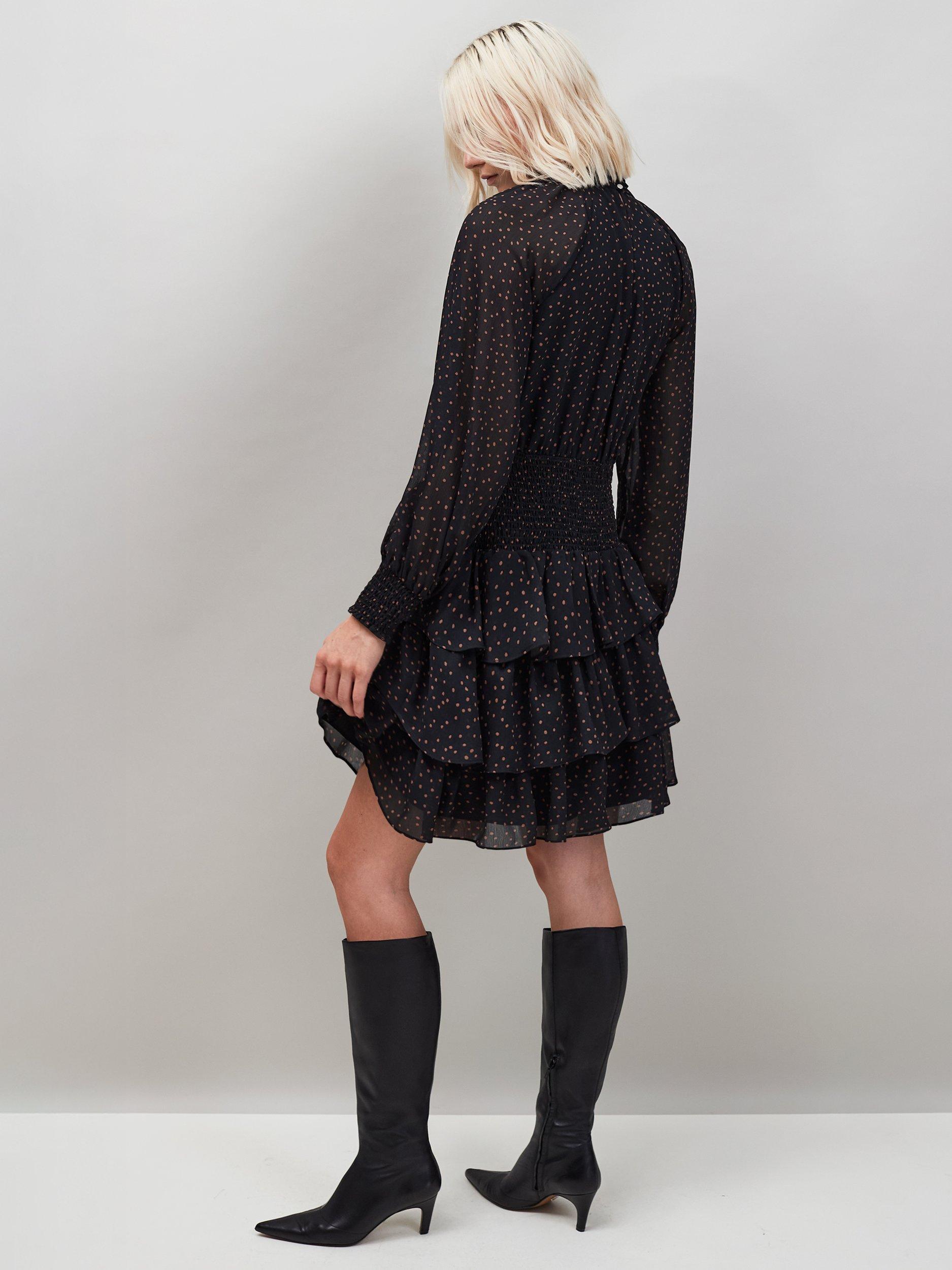 Product image 3 of 3, which shows Ro&Zo Dash Print Tiered Mini Dress, Black, 6