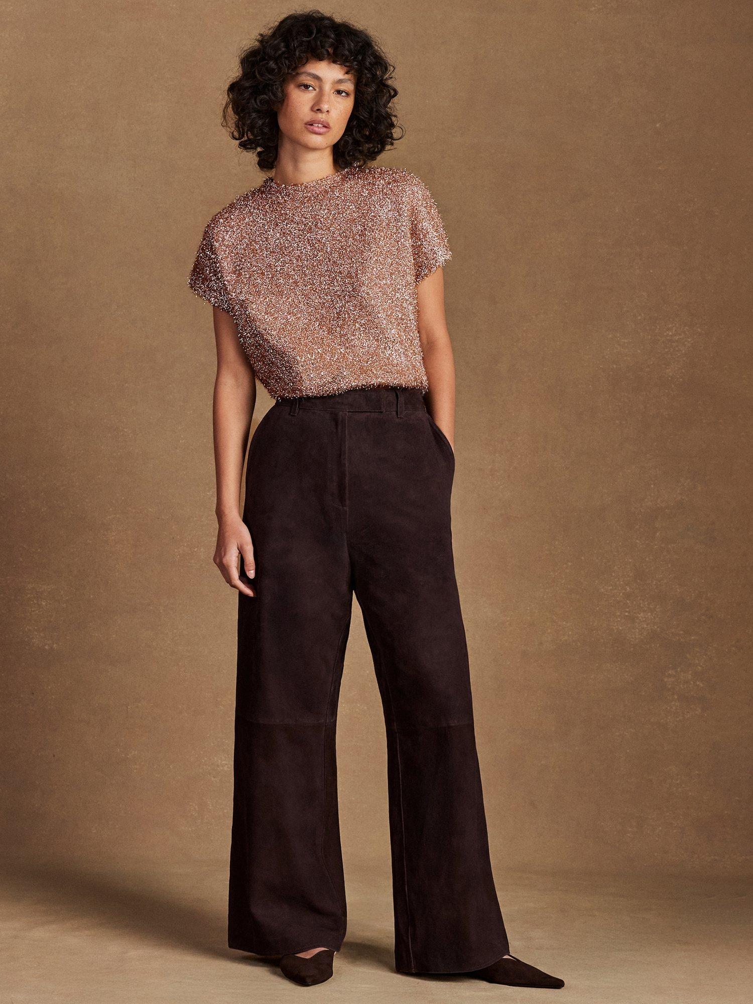 Product image 1 of 4, which shows Ro&Zo Sparkle Knit T-Shirt, Bronze, M