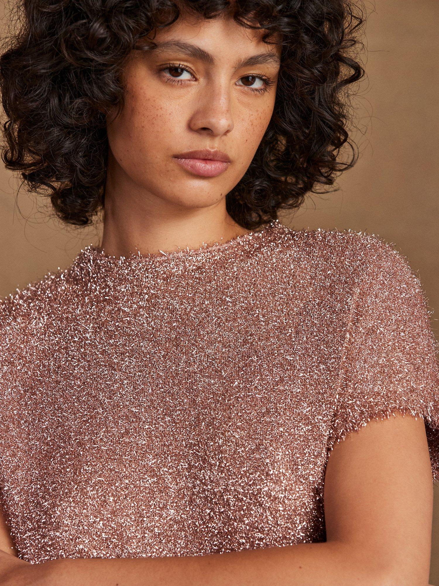 Product image 3 of 4, which shows Ro&Zo Sparkle Knit T-Shirt, Bronze, M