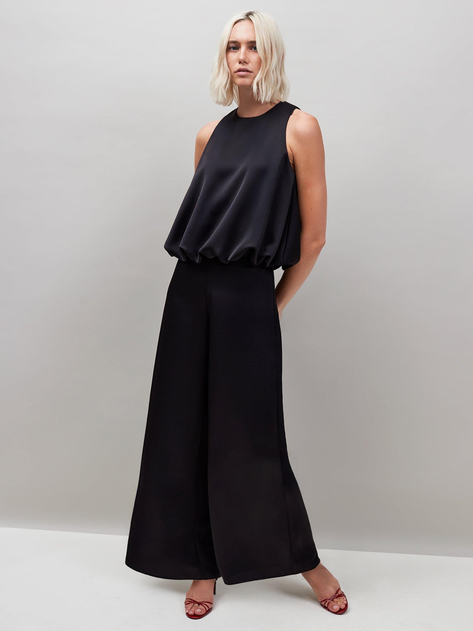 Product image 1 of 2, which shows Ro&Zo Wide Leg Satin Trousers, Black, 6