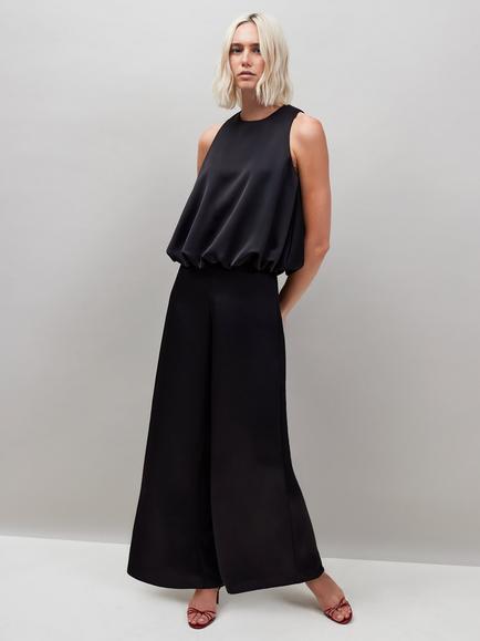 Ro&Zo Petite Satin Wide Leg Trousers, Black, Black