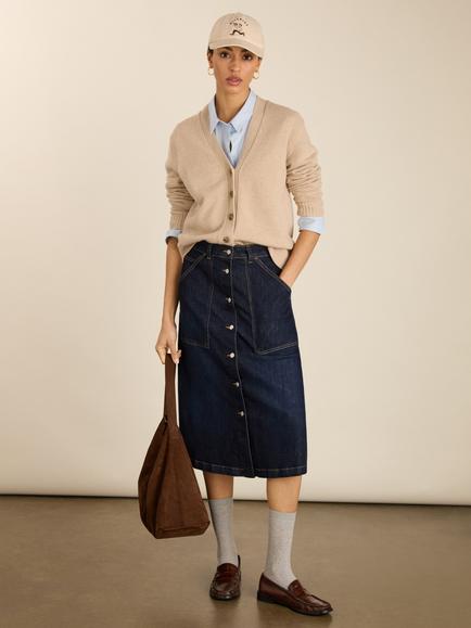Baukjen Bobbie Denim Midi Skirt, Dark Indigo, Dark Indigo