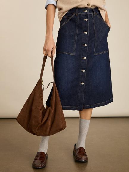 Baukjen Bobbie Denim Midi Skirt, Dark Indigo - view 2, Dark Indigo
