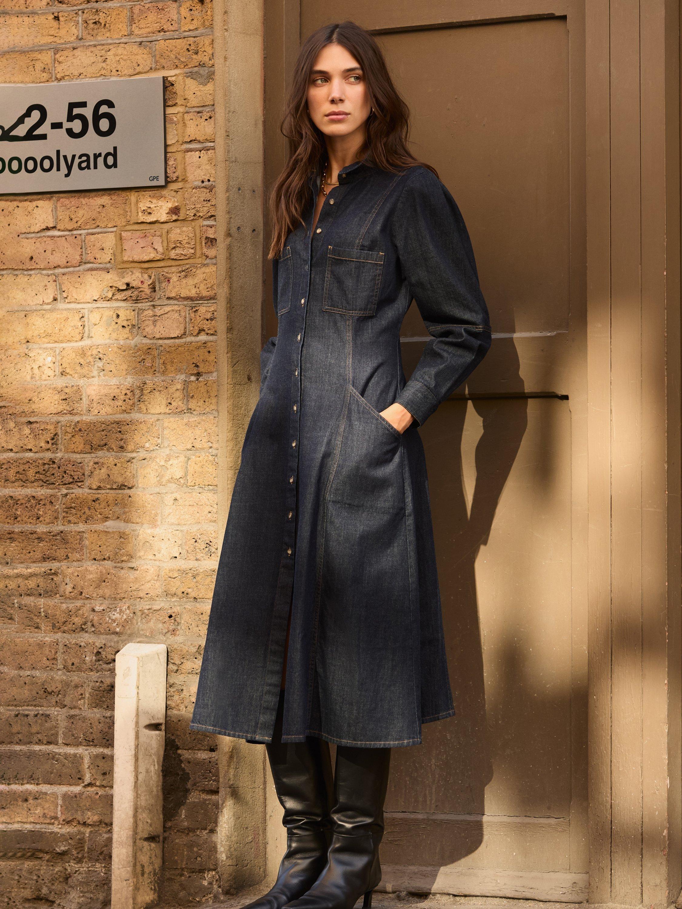 Baukjen Channing Denim Midi Dress, Dark Blue