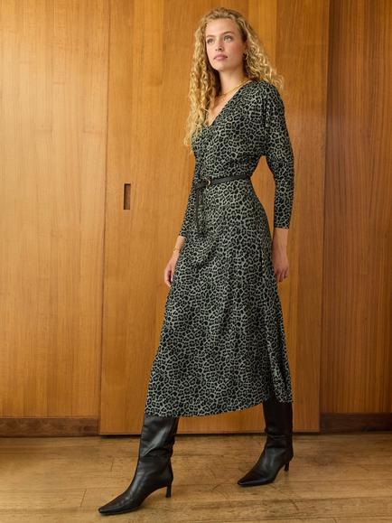 Baukjen Kylar Leopard Print Midi Dress containing LENZING™ ECOVERO™ Viscose, Steel/Multi, Steel/Multi