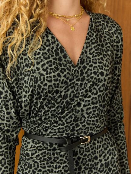 Baukjen Kylar Leopard Print Midi Dress containing LENZING™ ECOVERO™ Viscose, Steel/Multi - view 2, Steel/Multi