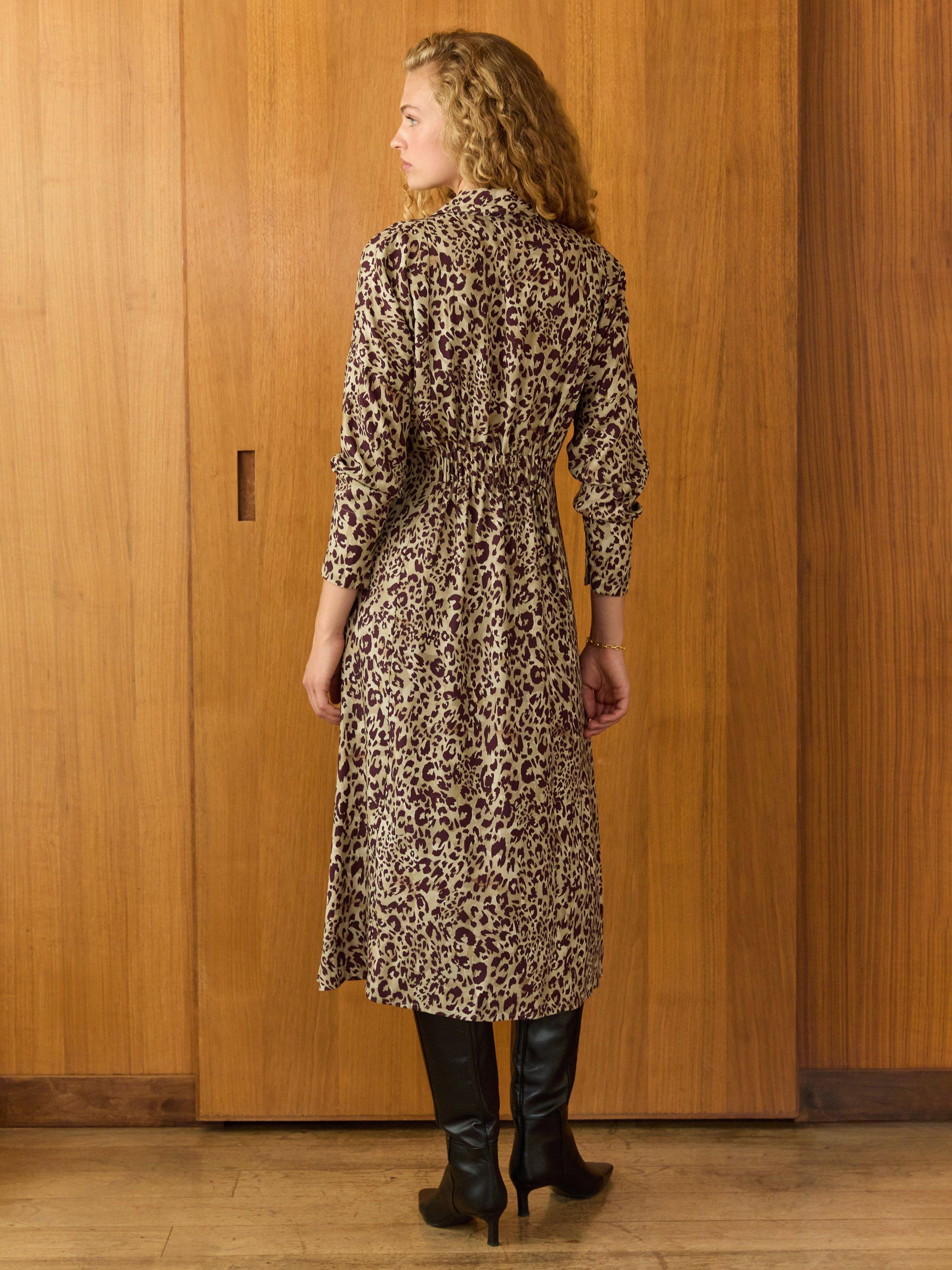 Product image 3 of 3, which shows Baukjen Leanne Leopard Print Midi Dress containing LENZING™ ECOVERO™ Viscose, Plum/Multi, 10
