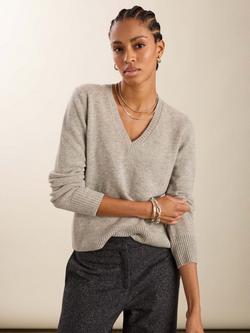 Baukjen Emmeline V-Neck Wool Blend Jumper, Ash Marl, Ash Marl