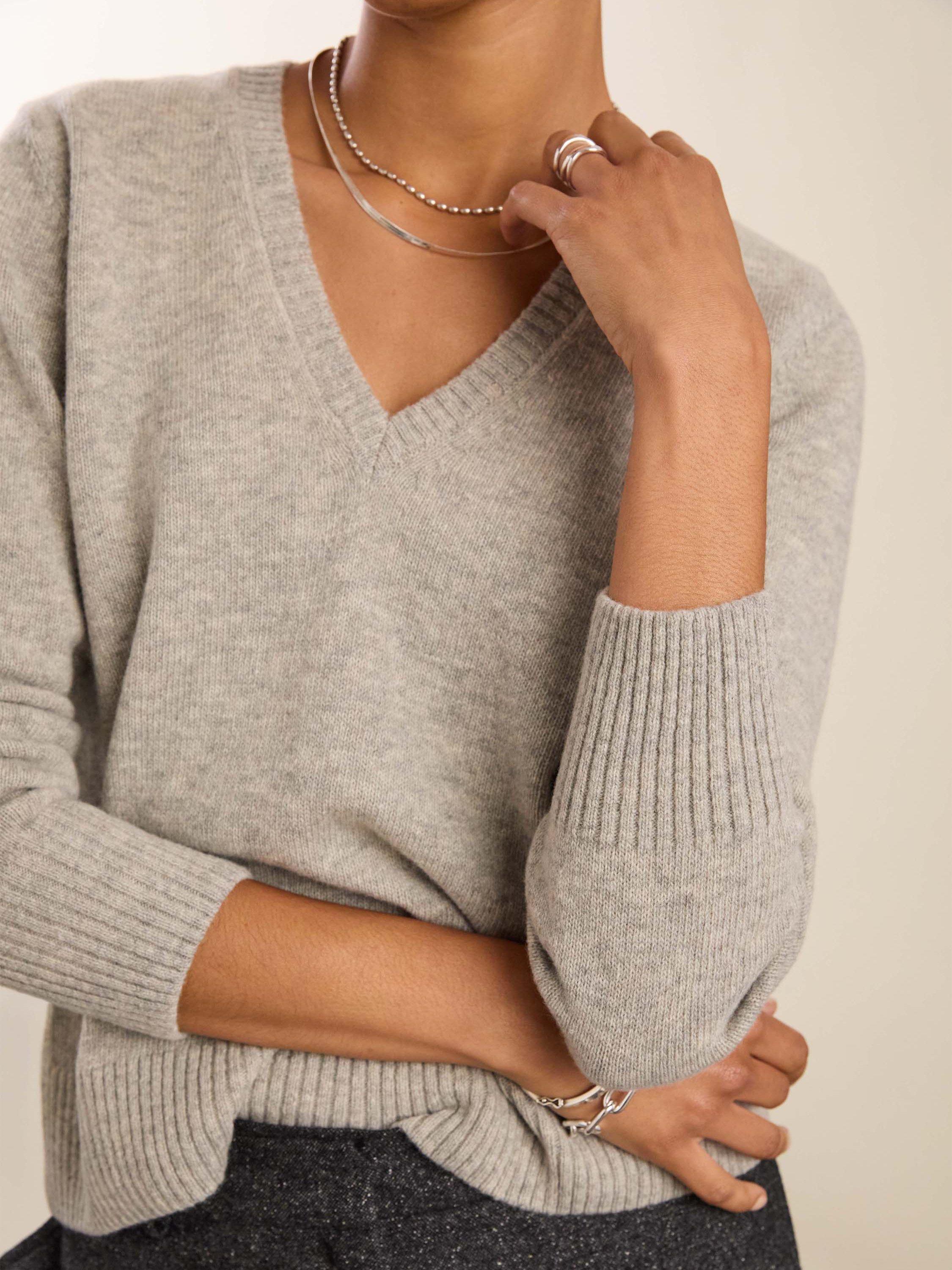 Product image 2 of 5, which shows Baukjen Emmeline V-Neck Wool Blend Jumper, Ash Marl, 8