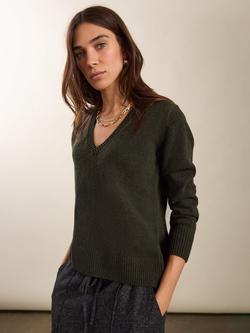 Baukjen Emmeline V-Neck Wool Rich Jumper, Deep Khaki, Deep Khaki
