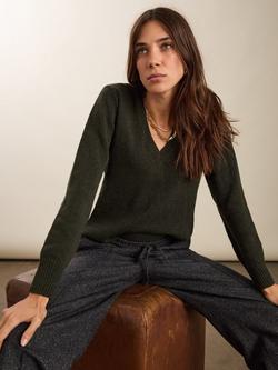 Baukjen Emmeline V-Neck Wool Rich Jumper, Deep Khaki - view 2, Deep Khaki